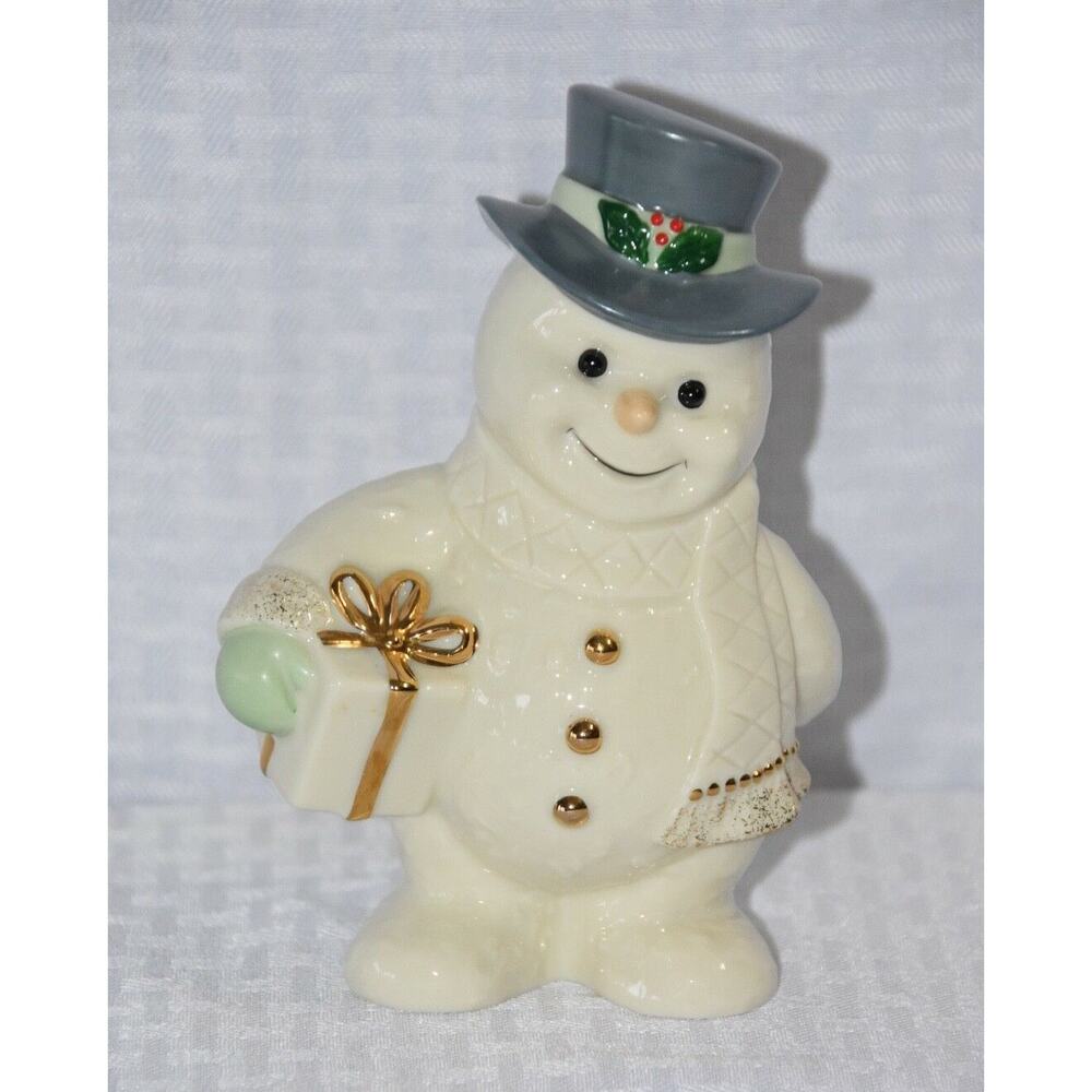Lenox Christmas Frosty The Snowman Porcelain Figurine Blue Top Hat & Present 6" - Picture 2 of 9
